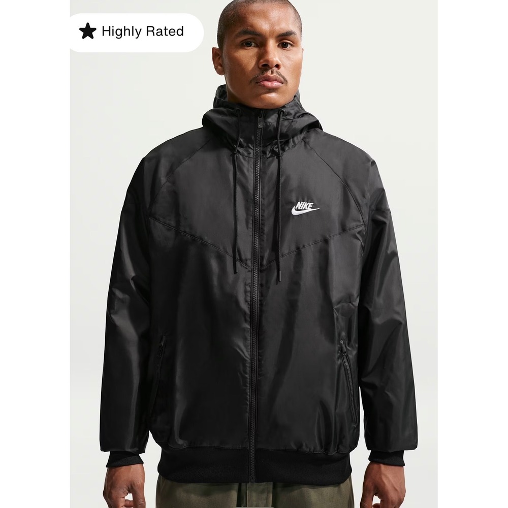 Nike Windrunner Jacket Men XXL Black Full Zip Hooded Mesh Lined Windbreaker